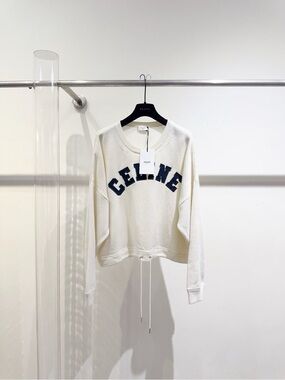 Celine Cream Sweatshirt with Navy Logo